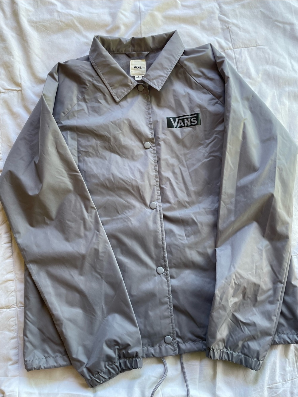 Vans Gray Coach Windbreaker Jacket with Logo Patch Size Medium